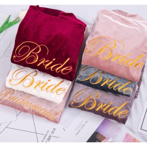 Velvet Bride Robe Women Wedding Robe Dressing Gown Embroidery Bridesmaid Robes Bridal Dressing Gown