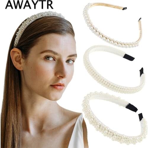 AWAYTR Full Pearls Simple Hairbands Sweet Headband Hair Hoops Holder Ornament Head Band Lady Fashion Women Hair Accessories
