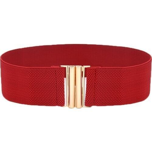 Lady Solid Color Buckle Wide Faux Leather Elastic Waistband Belt for Jeans Pants