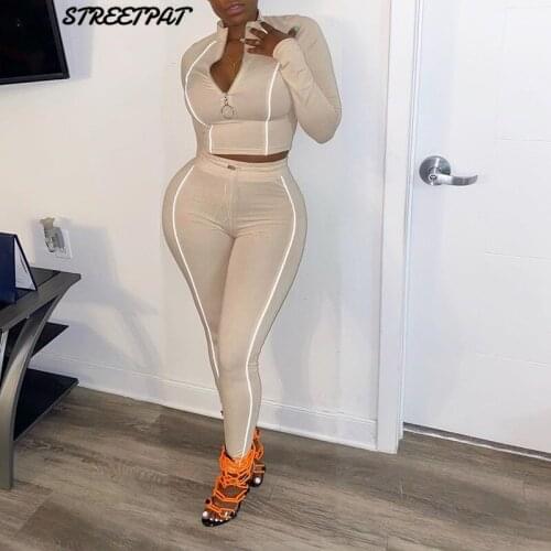 Reflective Stripe Tracksuits Women Set Long Sleeve Crop Tops Jogger Pants Body Suits 2020 Winter Two Piece Set Casual Outfits