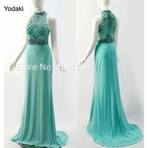 New Arrival Hand Made Crystal Beading robe de soiree High Neck Off the Shoulder Sheer Back Red White Long Prom Evening Gowns