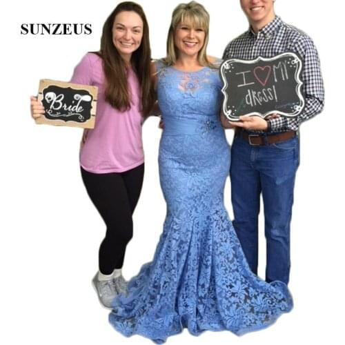 Blue Lace Mermaid Mother of the Bride Dresses Scoop Tank Elegant Women Evening Party Gowns Beaded madre della sposa abiti