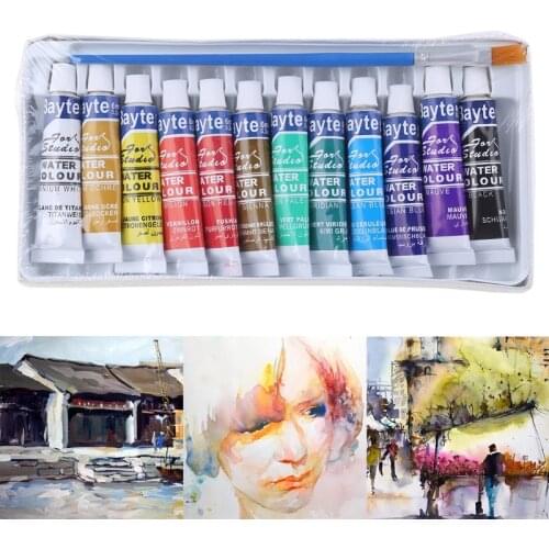 12 Colors Tubes 6ml Paint Tube Drawing Painting Watercolor Pigment Set With Brush Art Supplies