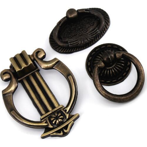 1x Vintage Bronze Showcase Door Box Retro Style Pull Handle Ring Knob 10PCS