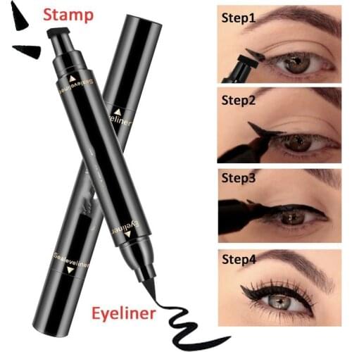 2 In1 Eyeliner Stamp Liquid Eyeliner Pencil Makeup Stamps Seal Pen Stamp Eyeliner Pencil Waterproof Quick Dry Eyeliner