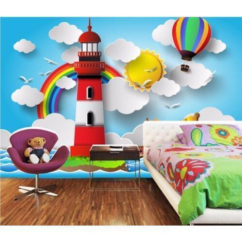3d cartoon wallpaper Mediterranean living room bedroom warm kindergarten childrens room wallpaper mural lighthouse ocean cloth