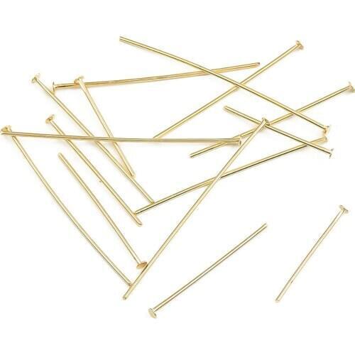 50pcs/lot 20 25 30 35 40mm Flat Head Pins 18k Gold Pated Copper T-Shaped Head Pins For DIY Jewelry Making Findings Supplies