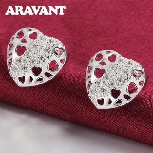 925 Silver Hollow Multi Heart Stud Earring For Women Wedding Jewelry Gifts
