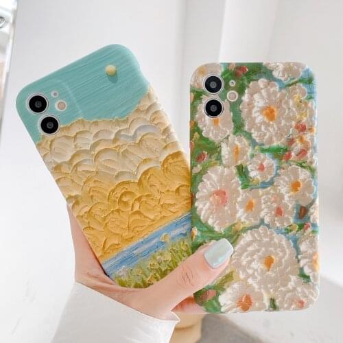 Retro Art Oil Painting Flowers Phone Case For iPhone 12 11 Pro Max XS Max XR X 7 8 Plus SE 2020 Soft IMD Camera Protection Cover