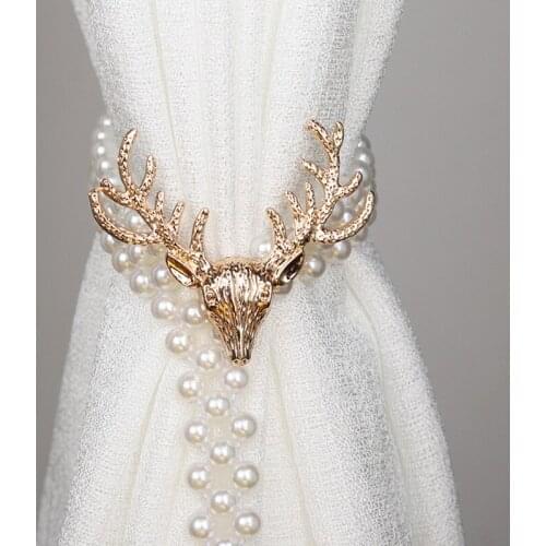 Pearl Antlers Leaves Curtain Holder Metal Elastic Curtain Tieback Buckle Clip Tie Back Rope Curtain Hooks Decor Home Accessories