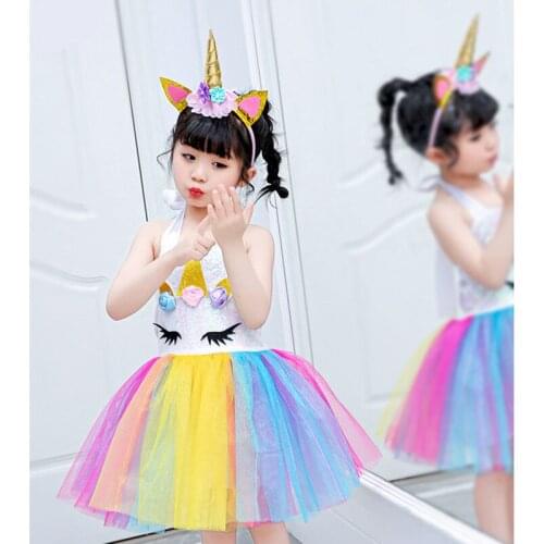 Kids Girls Princess Celestia Cosplay Costumes Birthday Party Unicorn Princess Luna Celestia Rainbow Horses Dress