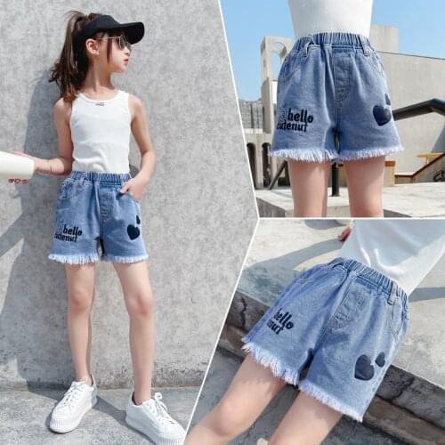 Girls Letter Denim Shorts 2021 Summer New Childrens Hot Pants Childrens Tassel Love Pants