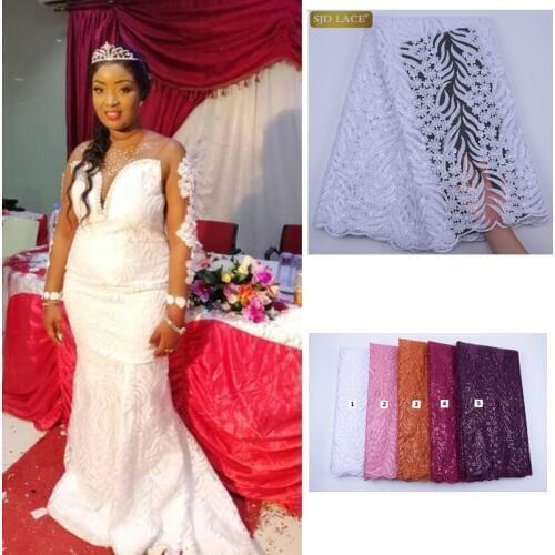French Tulle Lace Fabric High Quality Sequins African Net Lace Fabric Superb Soft Milk Silk Lace For Wedding Sewing GarmentA1763