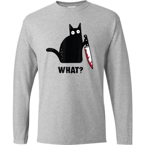 Cat With Bloody Knife Round Neck Tops Long Sleeve Tee Brand T-Shirts Man T-shirt Camiseta Streetwear Karate Kid T Shirt Tshirts