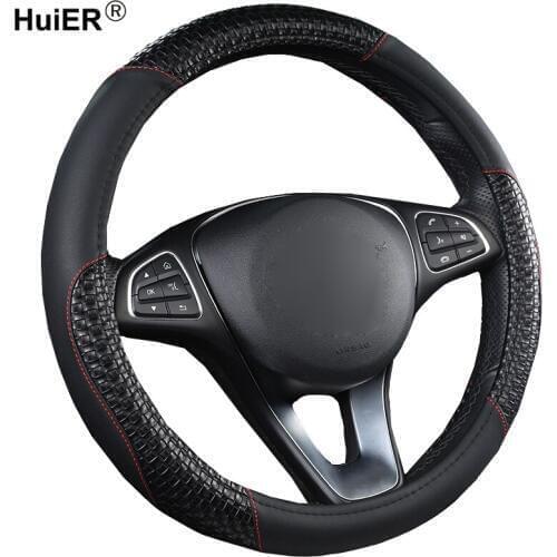 HuiER Universal Car Steering Wheel Cover Artificial Leather 6 Colors Fashion Braid on the Steering-wheel Auto Car Accessories
