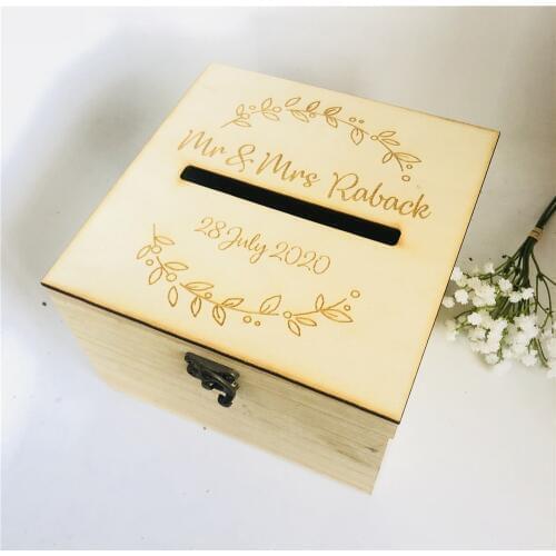 Personalised Bride and Groom Wedding Guests Wish Post Box with wreath Cards Envelopes Drop in Memory Wishing Well Wooden Box