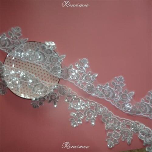 Delicate 1M White/Ivory Cording Edge Sequin Flower Venise Venice Mesh Lace Trim Applique Sewing Craft for Wedding Dec. 11cm SX45