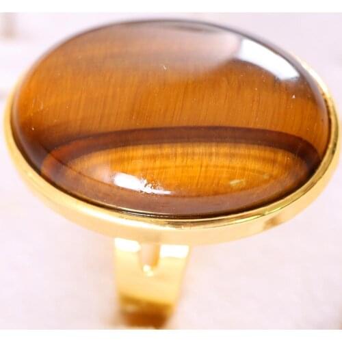 Finger Ring For Woman Men Natural Stone Gem Oval Beaded Ring Golden Tiger Eye Ring Adjustable Jewelry Gift 1Pcs Z301