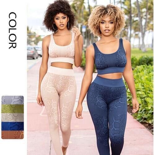 2pcs Sport Set Women Seamless Gym Yoga Set Snakeskin Sport Suit Workout Clothes For Women Sports Bra Yoga Leggings Gym Clothing