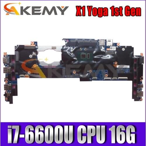 For Lenovo ThinkPad X1 Yoga 1st Gen laptop motherboard 14282-2M with i7-6600U CPU 16G-RAM FRU 00JT811 01LV888 01LV889 Mainboard
