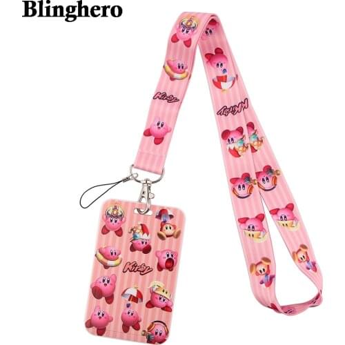 CB371 Cute Pink Game Lanyard Bank Bus Credit Card Badge Holder Cover Card Holder Women Men Children ID Name Cards Cover