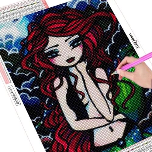 DIY Diamond Painting kits 5D Full Round Drill with AB Cartoon Girl Princess Mermaid Home Decoration Hanging Painting