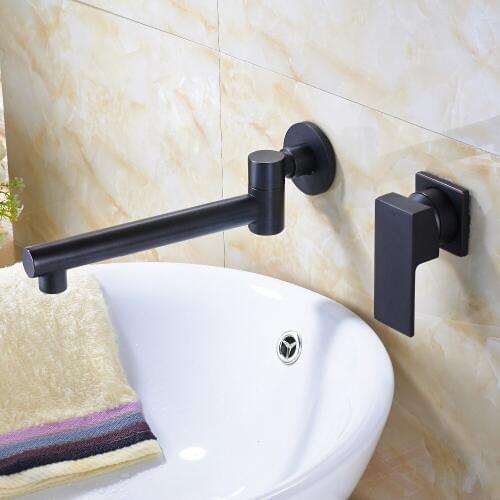 Modern Oil Rubbed Bonze Bathroon Basin Faucet Mixer Tap Ceramic Valve Wall Mount