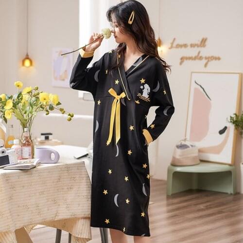 Autumn Winter Long Sleeve Ladies Nightdress Loose Womens Cotton Sleepwear Large Size Sleep Dress Comfort Nightgowns Home Wear
