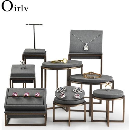 Oirlv Metal Jewelry Display Stand Set Black Ring Necklace Bracelet Display Holder Shelf Leather Jewelry Organizer Showcase