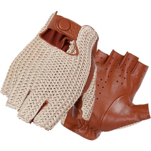 Autumn Winter Mens Wool Knitted Goatskin Touch Screen Gloves Locomotive Mitten Car Driving Genuine Leather Motorcycle Gloves