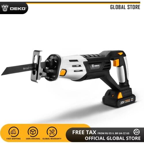DEKO DKRS20Q2 20V Cordless Reciprocating Saw Adjustable Speed Electric Saw with Battery and 4 Pieces Blades Power Tool