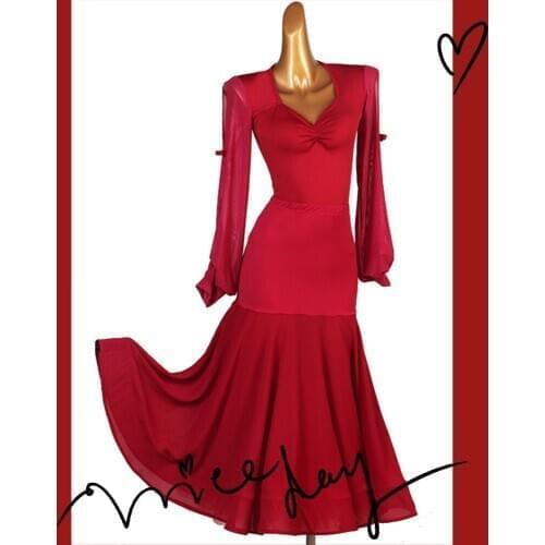 Ballroom Dance Dresses foxtrot Dancing Skirt Women Stage Waltz Ballroom Dress red black MQ224+S026