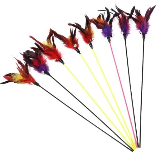 Random Color 1Pcs Colorful Cat Teaser Wand Creative Interactive Bell Decor Cat Teaser Toy Cat Feather Training Toy Pet Supplies