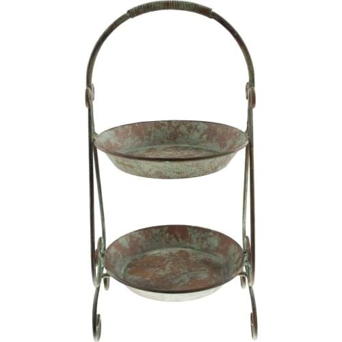 Rusty green handcrafted round two tier metal stand