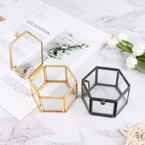 1PC Geometric Shape Delicate Glass Bead Box Ring Box Jewelry Organizer Jewelry Storage Decorative Items