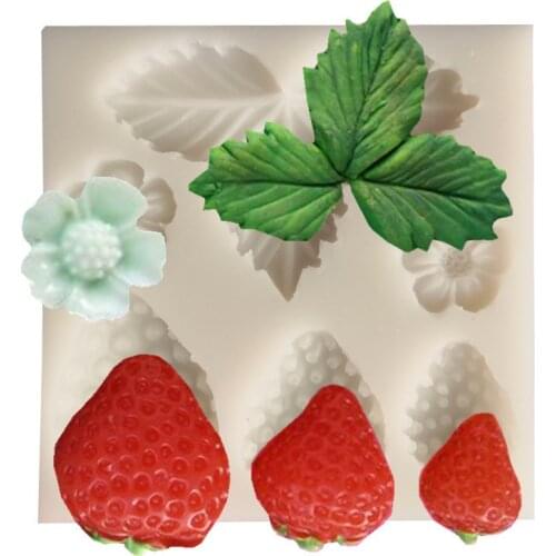 Strawberry flower leaf silicone mold Chocolate fructose cake decoration tools Baking fondant embossing die