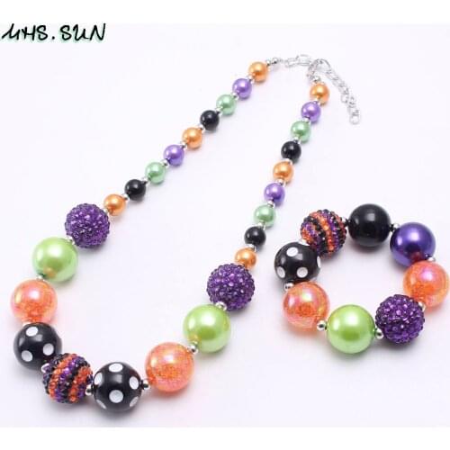 MHS.SUN Kids child Halloween beads necklace bracelets chunky acrylic beads bubblegum necklace jewelry for girls party dress up