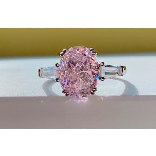 Charms 100% 925 Sterling Silver 7*10MM 3CT Oval Radiant Cut Citrine Pink Gemstone Rings For Women Fine Jewelry