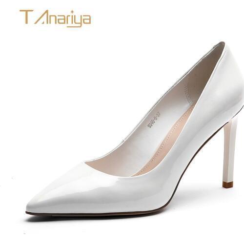 Tanariya Spring 20 New Rice White Leather Patent Leather High-pointed Shoes Women Ladies High Heels Women Shoes Woman Pumps