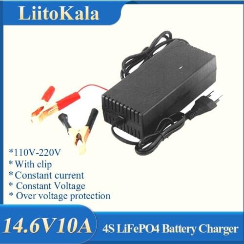 LiitoKala Output 14.6V 10A For 12V 10A Lifepo4 Battery Charger with EU US Plug Clips Charge DC Adapter Input 100-240V Clip head