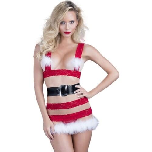 Girl Sexy Show Christmas Halloween Fancy Clothing New Year Red Erotic Lingerie Suit Bar NightClub Perform Transparent Dress