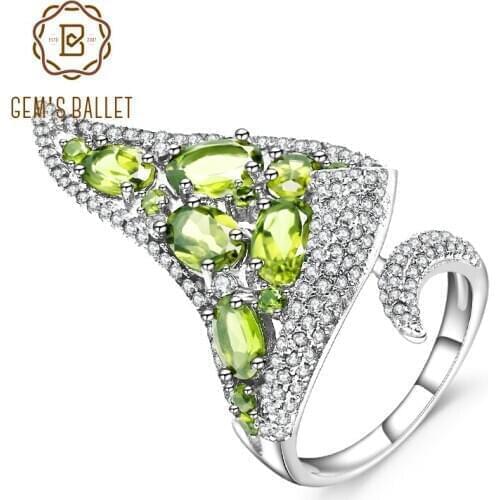 GEMS BALLET 4.43Ct Natural Peridot Gemstone Open Finger Ring Real 925 Sterling Sliver Vintage Punk Ring For Women Fine Jewelry
