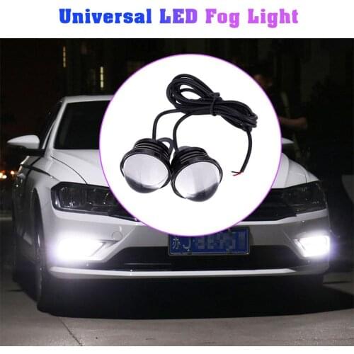 1Pair Car Led Lens Fog Light Eye Refit Fish Fog Lamp Hawk Eagle Eye + Daytime Running Lights 12v Automobile
