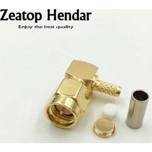 10Pcs Brass Gold Plated SMA Male Plug Right Angle for Crimp Coaxial RG174 RG316 RG178 LMR100 Cable RF Connector