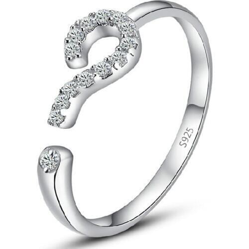 100% 925 sterling silver fashion "?" letter shiny crystal female party rings jewelry women open ring birthday gift wholesale