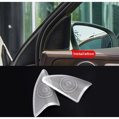 2Pcs Aluminum Alloy Car Door Audio Tweeters Speaker Cover Decoration Trim Sticker For Mercedes Benz ML W164 GL Class 2016