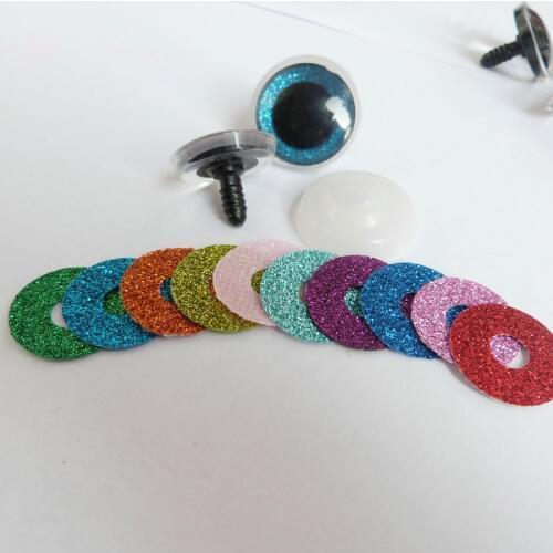 24mm plastic clear safety toy eyes + glitter Nonwovens + white washer for diy doll materials---100set/lot