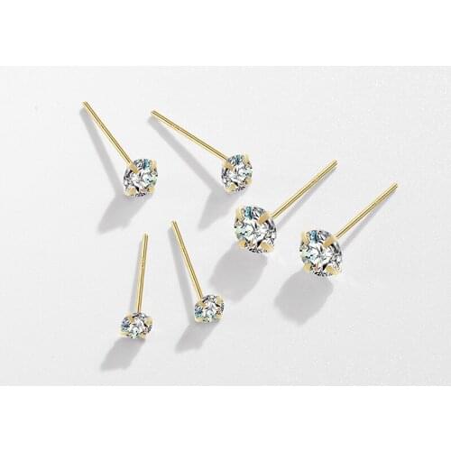 Baffin 3 Pairs Stud Earrings Set Gold Color Stone CZ Minimalist Dazzling Fashion Earrings Women Party Gifts 3mm 4mm 5mm Diameter