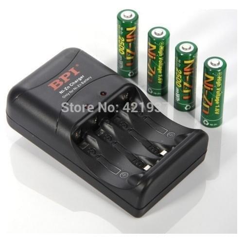 4pcs NiZn Ni-Zn 1.6V AA 2500mWh Rechargeable Battery + 1PCS NiZn smart Charger , Much Powerful and stronger than Ni-MH battery