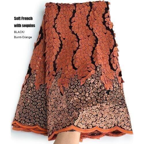 5 yards Soft hand cut Elegant African french lace fabric Shiny wedding Nigeria Ghana celebration dress with sequins good choice